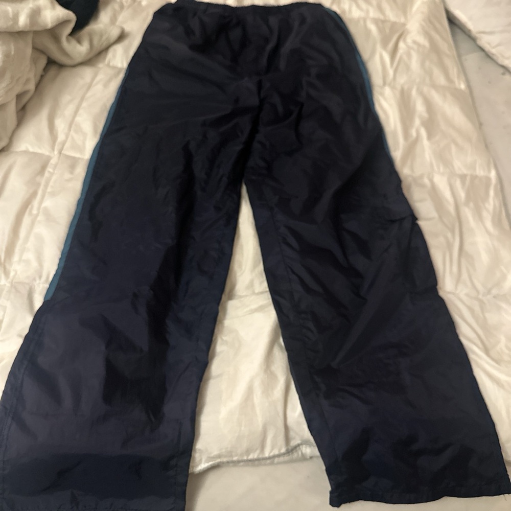 Unisex Spalding navy blue wide leg baggy athletic swishy track pants